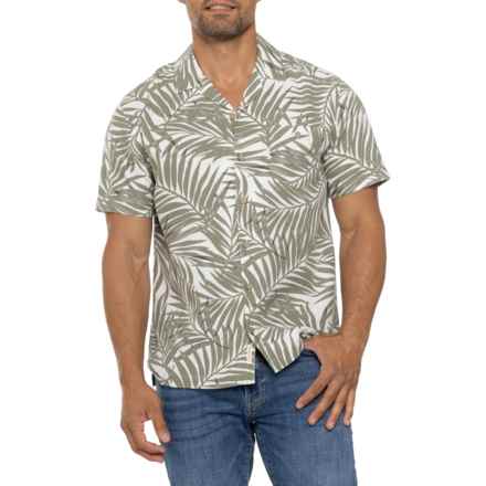 Weatherproof Vintage Floral Print Linen-Rayon Camp Shirt - Short Sleeve in Lichen Green