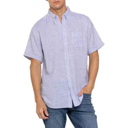 Weatherproof Vintage Linen-Cotton Mini Dobby Shirt - Short Sleeve in Bleached Denim