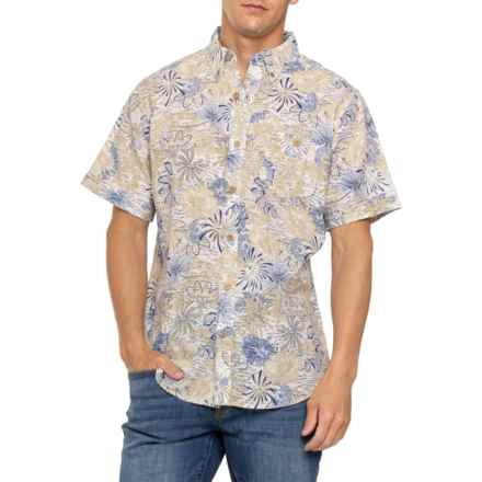 Weatherproof Vintage Printed Shirt - Linen, Short Sleeve in Blue Depths