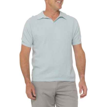 Weatherproof Vintage Textured Johnny Collar Sweater-Knit Shirt - Short Sleeve in Aqua Twist