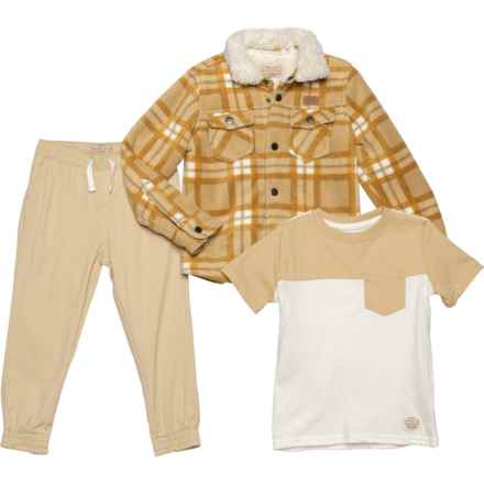 Weatherproof Vintage Toddler Boys Shacket, Shirt and Joggers Set - 3-Piece, Short Sleeve in Khaki