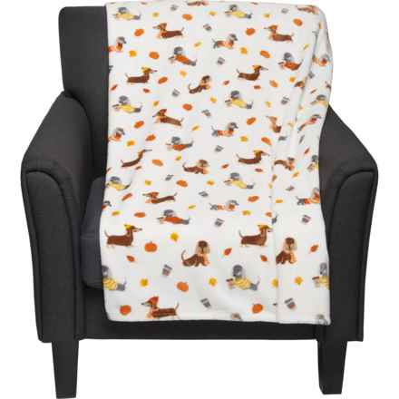 Well Dressed Home Fall Dachshund Oversized Fleece Throw Blanket - 60x70” in Orange