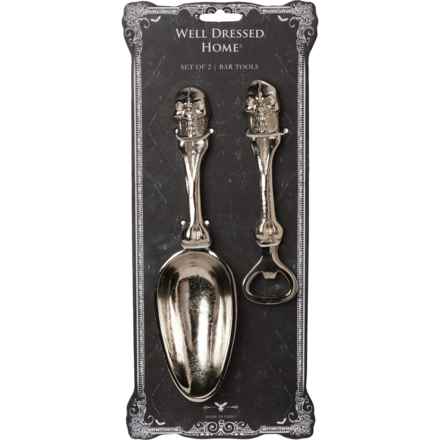 Well Dressed Home Skull Bar Tools Set - 2-Piece in Silver