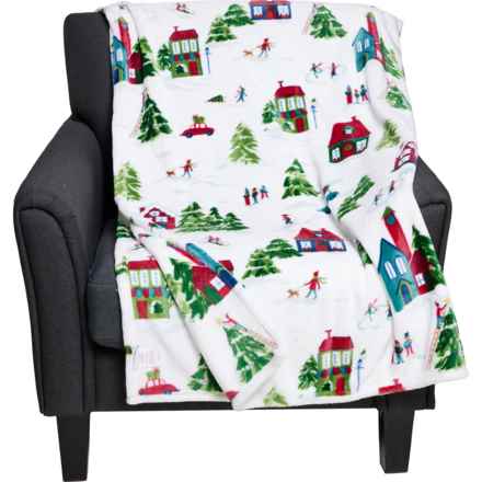 Well Dressed Home Wintry Town Oversized Recycled Fleece Throw Blanket - 60x70” in Multi