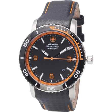 Wenger Swiss Army Roadster Watch - Leather Strap (For Men) in Black/Orange