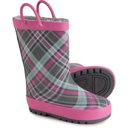 Western Chief Girls Cozy Plaid Faux Fur-Lined Rain Boots - Waterproof in Gray