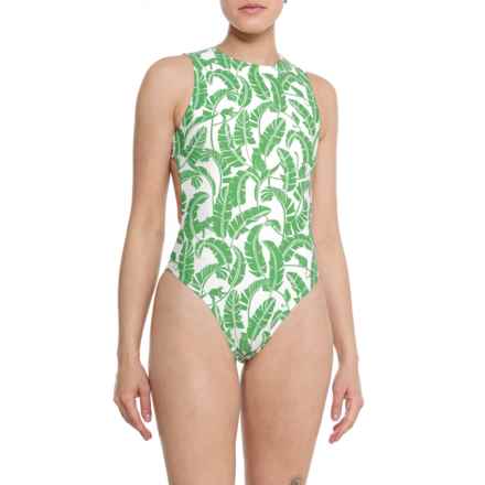 WeWoreWhat Muscle Tank One-Piece Swimsuit in Palm Green Mlti