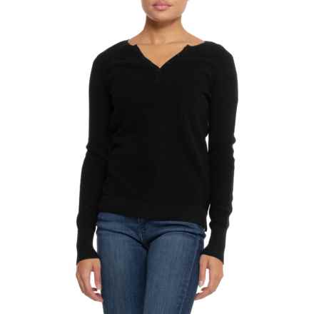 Wicked Wool Waffle Stitch Henley Sweater - Merino Wool in Black