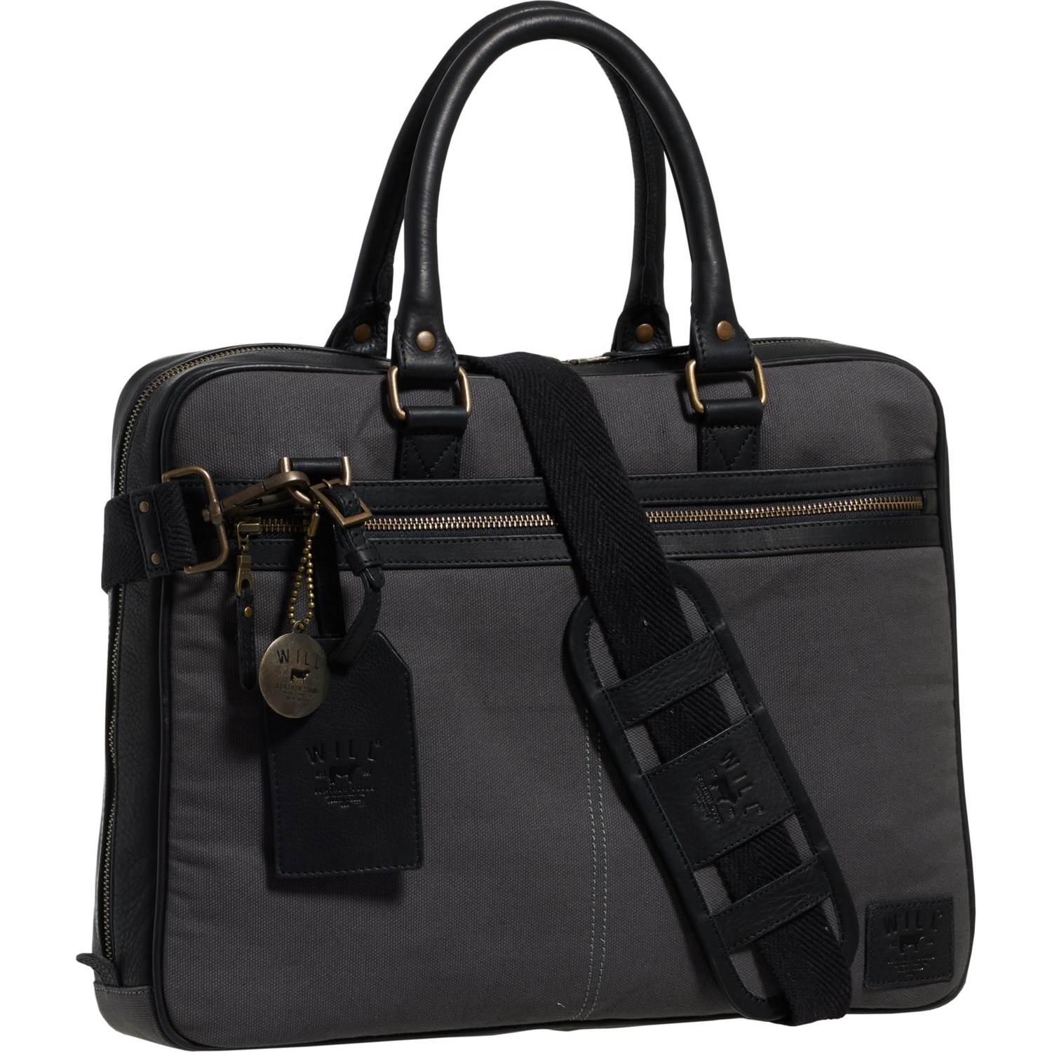 (取寄) コミューター コレクション スリム ブリーフケース Will Leather Goods Commuter Collection Slim Briefcase  Charcoal/Black Will Leather Goods Commuter Collection Slim Briefcase - Save 57%