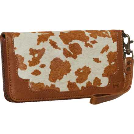 Will Leather Goods Hair-On Zip-Around Clutch Wallet in White/Tan