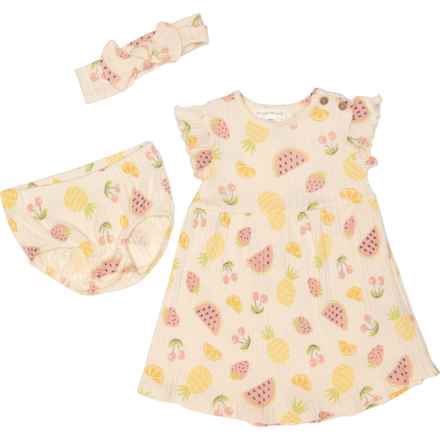 WILLOW + WHIMSY Infant Girls Dress, Diaper Cover and Headband Set - Short Sleeve in Multi