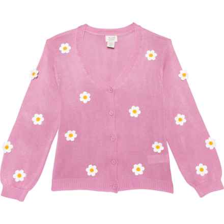 Willow Blossom Big Girls 3D Daisy Cardigan Sweater in Purple