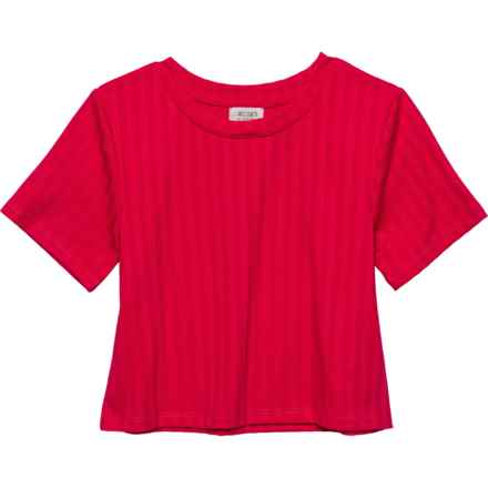 Willow Blossom Big Girls Boxy Textured T-Shirt - Short Sleeve in Bright Rose