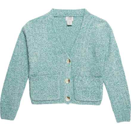 Willow Blossom Big Girls Cardigan Sweater with Pockets in Turquoise