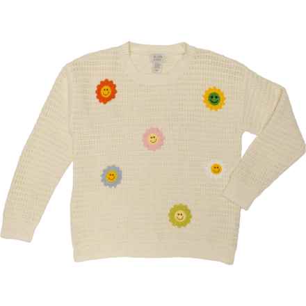 Willow Blossom Big Girls Crochet Flower Sweater in Natural