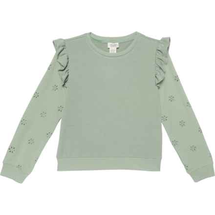 Willow Blossom Big Girls Eyelet Sleeve Ruffle Sweatshirt in Sage