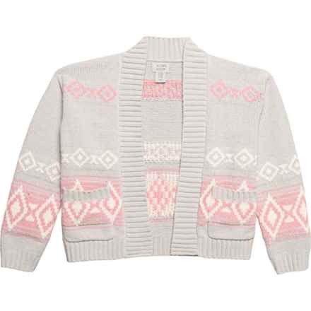 Willow Blossom Big Girls Heavyweight Print Cardigan Sweater - Open Front in Grey Multi