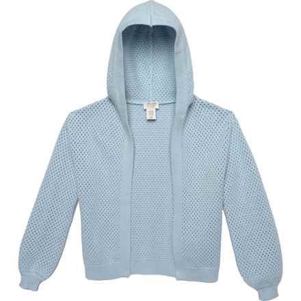 Willow Blossom Big Girls Hooded Cardigan Sweater - Open Front in Light Blue