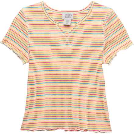 Willow Blossom Big Girls Lettuce Edge Ribbed Shirt - Short Sleeve in Sunset Stripe