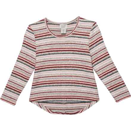 Willow Blossom Big Girls Multi-Stripe Button Back Shirt - Long Sleeve in Red/Gray Multi Stripe
