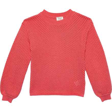 Willow Blossom Big Girls Open Stitch Sweater in Pink Coral