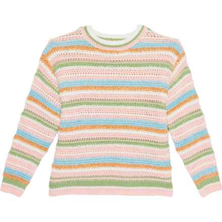 Willow Blossom Big Girls Open Stitch Sweater in Sage Stripe