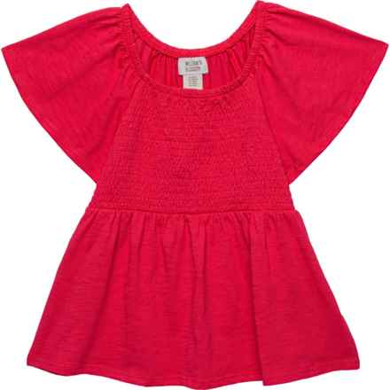 Willow Blossom Big Girls Smocked Shirt - Short Sleeve in Watermelon Red