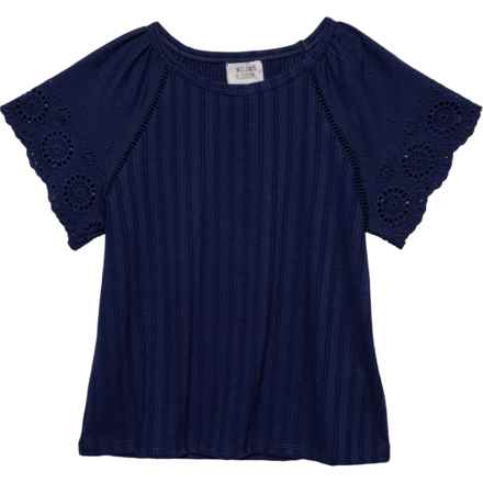 Willow Blossom Big Girls Textured Eyelet Sleeve T-Shirt - Short Sleeve in Ocean Cavern