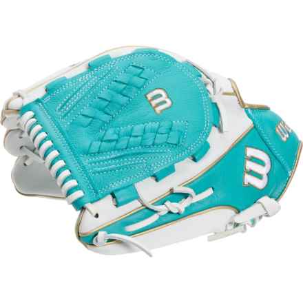 Wilson A500 Siren Baseball Glove - 12.5”, Left Hand Throw (For Kids) in White/Teal/Gold