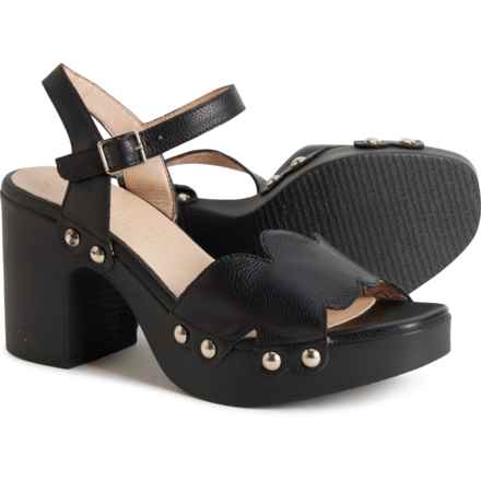 Wonders Made in Spain L-1005 Block Heel Sandals - Leather (For Women) in Black