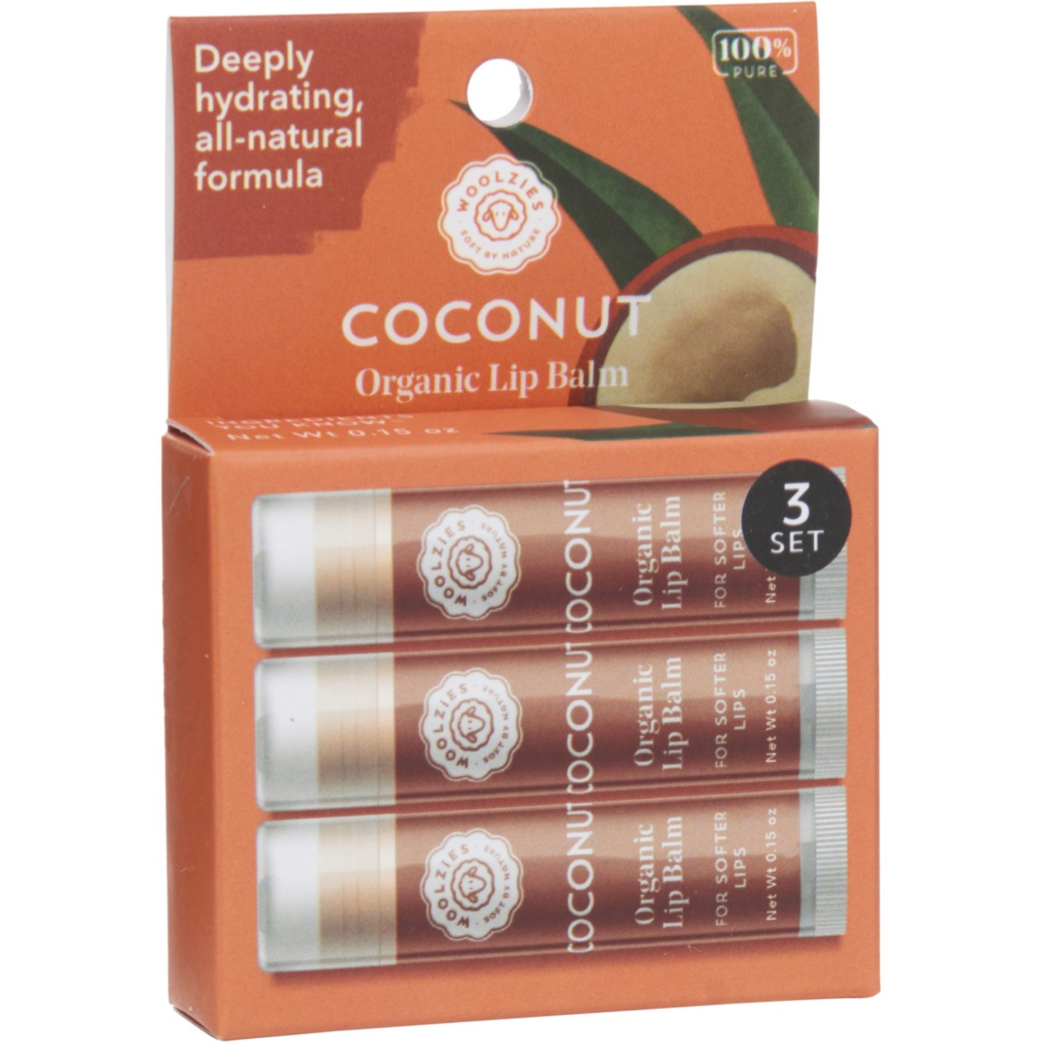 Woolzies 100% Organic Coconut Lip Balm - Set of 3 - Save 20%