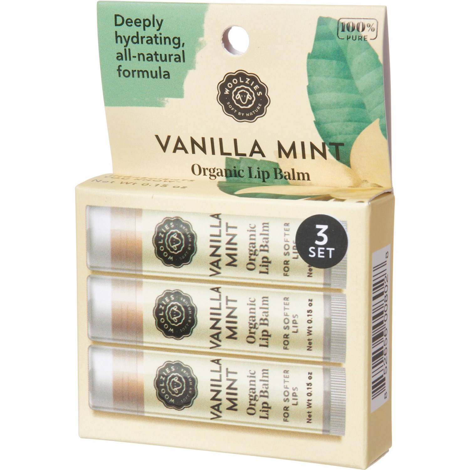 Woolzies 100% Organic Vanilla Mint Lip Balm Set - 3-Pack - Save 20%