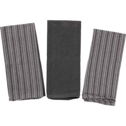 Working Kitchen Enzyme-Washed Striped Kitchen Towels - 3-Pack, 18x28” in Charcoal