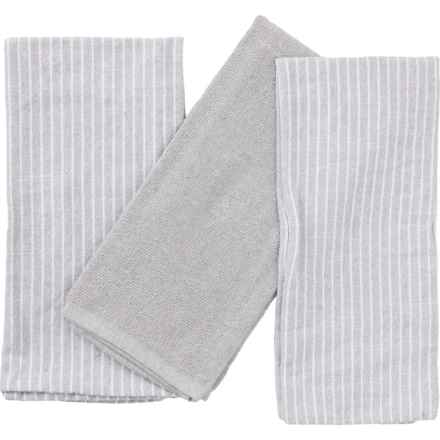 Working Kitchen Stone-Washed Terry Striped Kitchen Towel Set - 3-Pack, 18x28” in Silver