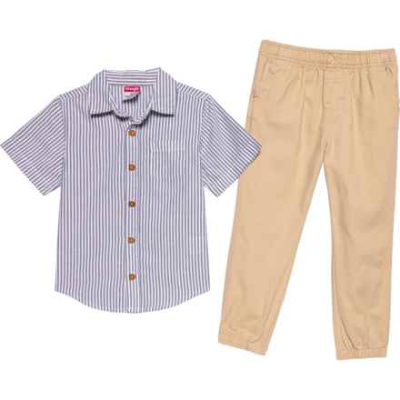 Wrangler Little Boys Oxford Shirt and Joggers Set - Short Sleeve in Multi