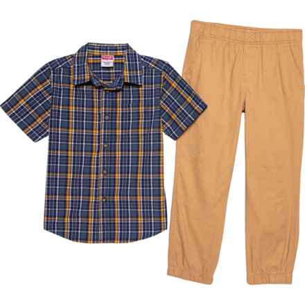 Wrangler Little Boys Poplin Shirt and Joggers Set - Short Sleeve in Multi