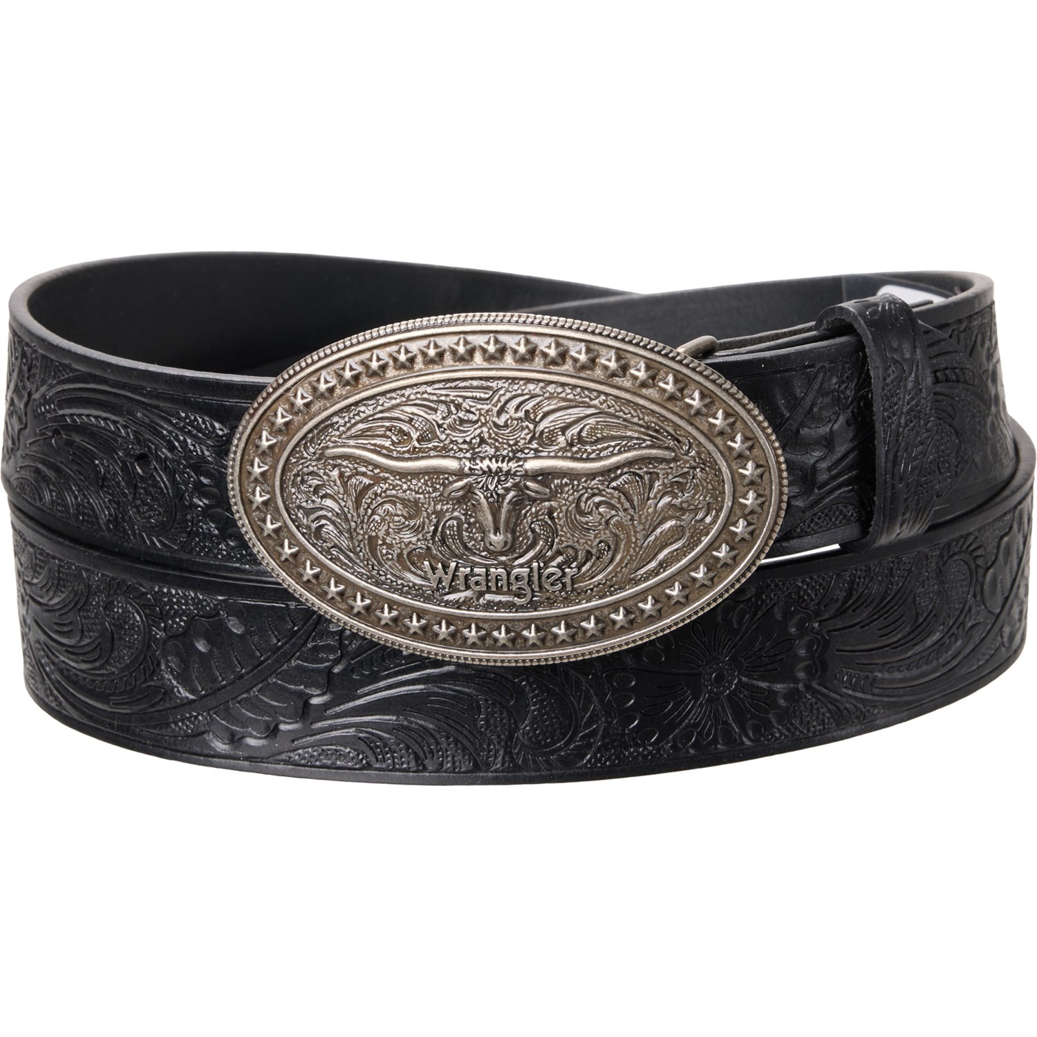 (取寄) ラングラー ロングホーン プラーク ベルト - レザー, 38 ウム Wrangler Longhorn Plaque Belt - Leather, 38 mm  Black Wrangler Longhorn Plaque Belt - Leather, 38 mm - Save 44%