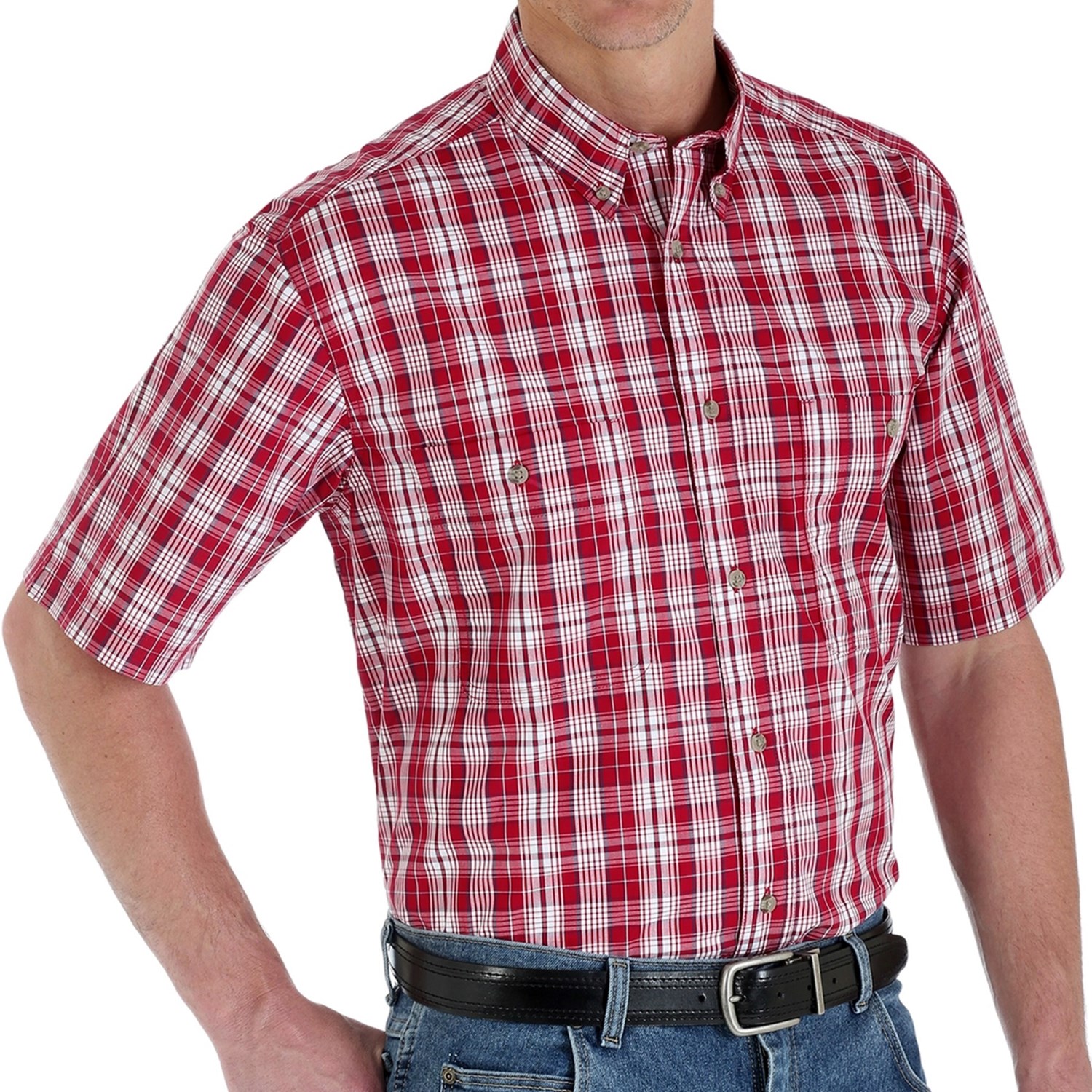 Wrangler Rugged Wear Wrinkle-Resistant Plaid Shirt - Button-Down Collar ...