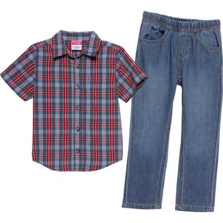 Wrangler Toddler Boys Poplin Shirt and Jeans Set - Short Sleeve in Multi