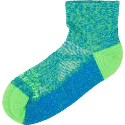 Wrightsock Extra Small - Boys and Girls Single Layer Run Luxe Socks - Quarter Crew in Blue Green Tie Dye