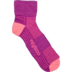 Wrightsock Large - Boys and Girls CoolMesh II Double-Layer Socks - Quarter Crew in Plum/Pink