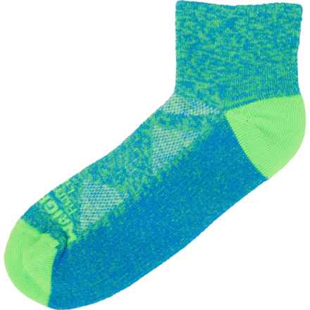 Wrightsock Large - Boys and Girls Single Layer Run Luxe Socks - Quarter Crew in Blue Green Tie Dye