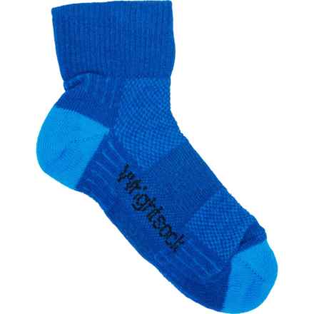 Wrightsock Small - Boys and Girls CoolMesh II Double-Layer Socks - Quarter Crew in Royal Blue W/Electric Blue Heel