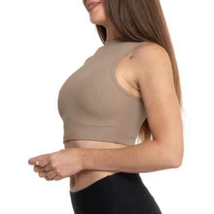 Year Of Ours Ribbed Mock Neck Sports Bra - Low Impact in Beige