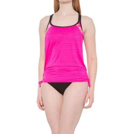 ZeroXposur Erupt Ruched Tankini Top and Bikini Bottoms Set - UPF 30+ in Fuschia