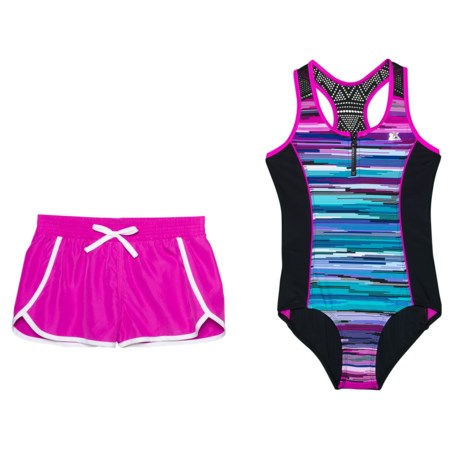 girls one piece swimsuit with shorts